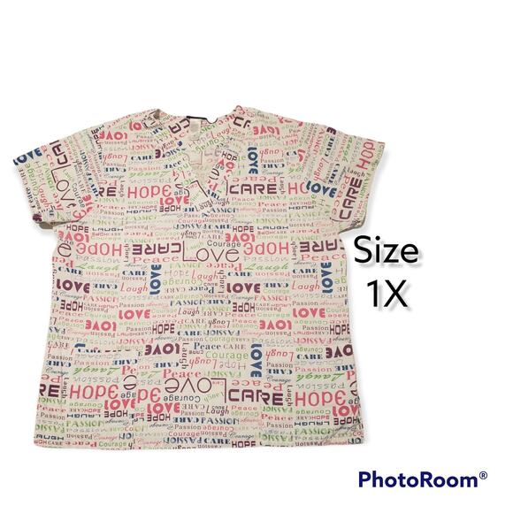 Scrub Studio Positive Vibes Love Hope Care Passion Courage Peace Laugh Scrub Top - Picture 5 of 5
